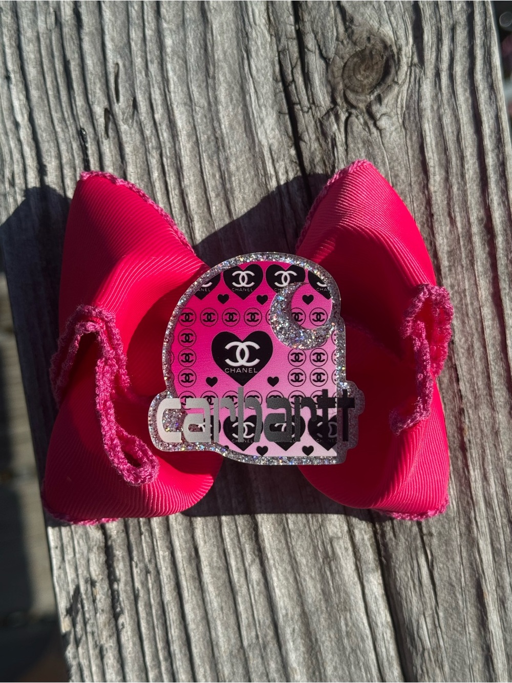 CHANEL Pink Hair Bow with Chanel Logo Accent
